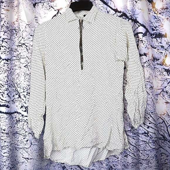 ALPHABET ZIPPER TOP S Fashion Jeans Polka Dot Blouse Sheer Spring Teachercore - Picture 2 of 9